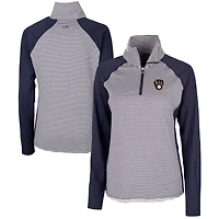 Women's Cutter & Buck  Navy Milwaukee Brewers DryTec Forge Tonal Stripe Half-Zip Top