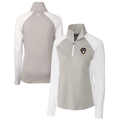 Women's Cutter & Buck  White Milwaukee Brewers DryTec Forge Tonal Stripe Half-Zip Top