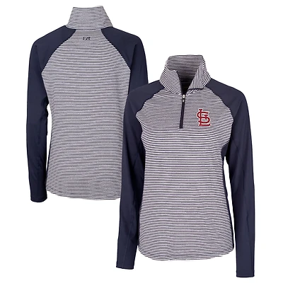 Women's Cutter & Buck  Navy St. Louis Cardinals DryTec Forge Tonal Stripe Half-Zip Top