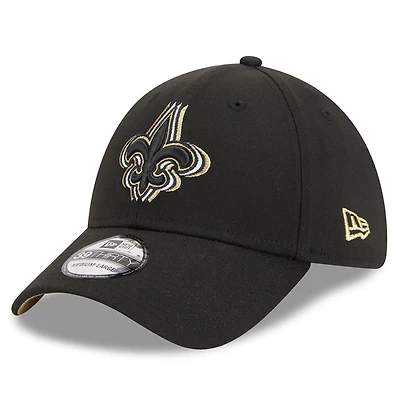 Men's New Era Black New Orleans Saints  Triple Outline 39THIRTY Flex Hat
