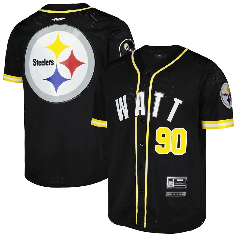 Men's Pro Standard T.J. Watt Black Pittsburgh Steelers Mesh Button-Up Baseball Jersey