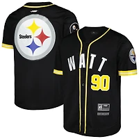 Men's Pro Standard T.J. Watt Black Pittsburgh Steelers Mesh Button-Up Baseball Jersey