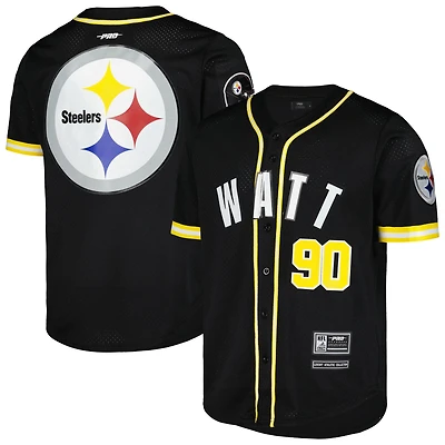 Men's Pro Standard T.J. Watt Black Pittsburgh Steelers Mesh Button-Up Baseball Jersey