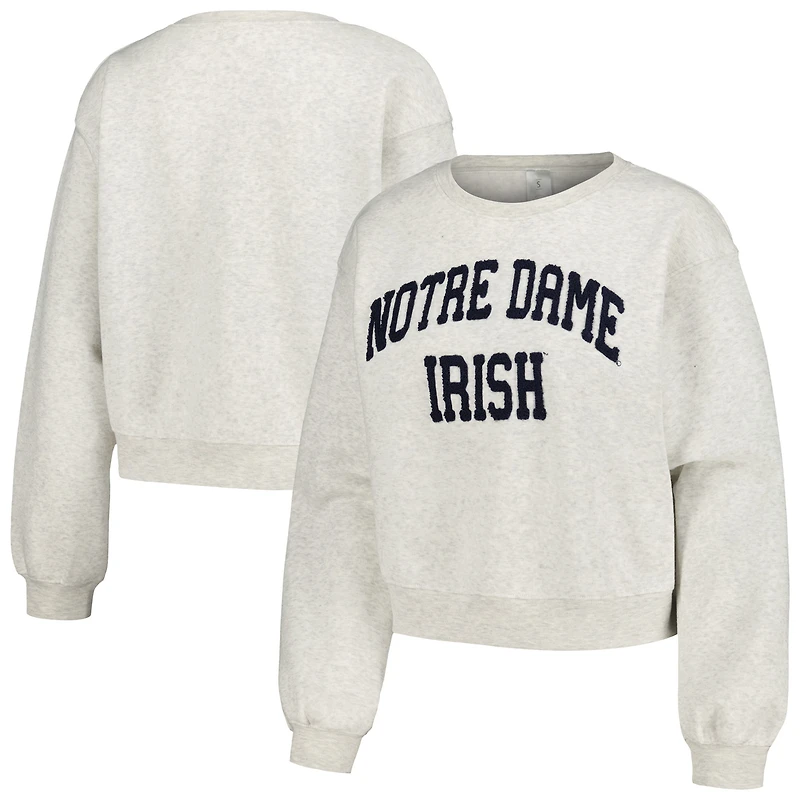 Women's ZooZatz Oatmeal Notre Dame Fighting Irish Core Chenille Cropped Pullover Sweatshirt