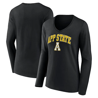 Women's Black Appalachian State Mountaineers Campus Long Sleeve V-Neck T-Shirt