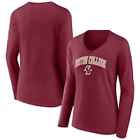 Women's Maroon Boston College Eagles Campus Long Sleeve V-Neck T-Shirt
