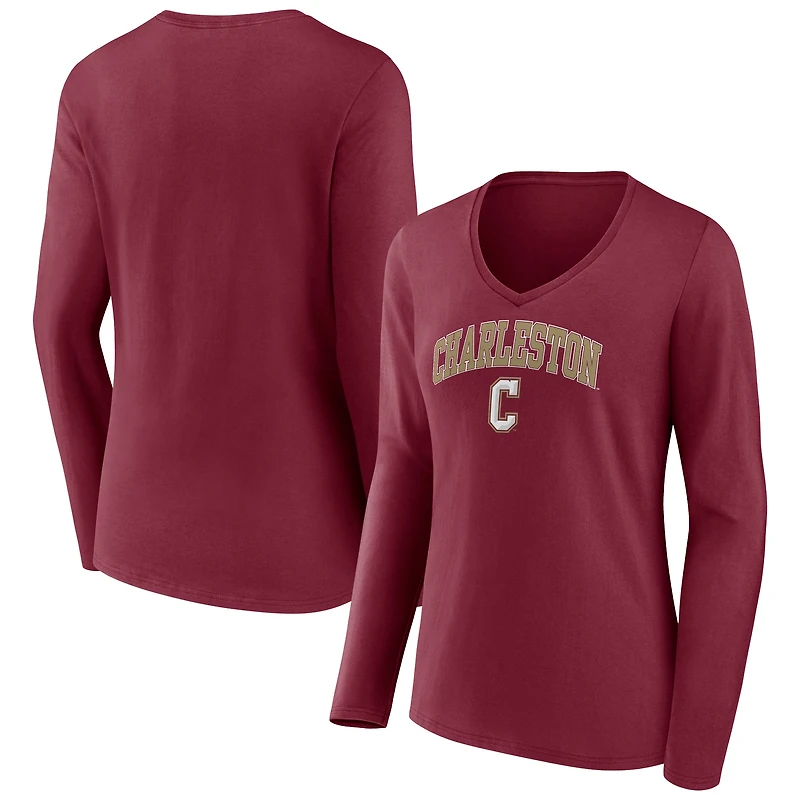 Women's Maroon Charleston Cougars Campus Long Sleeve V-Neck T-Shirt