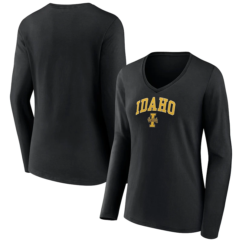 Women's Black Idaho Vandals Campus Long Sleeve V-Neck T-Shirt