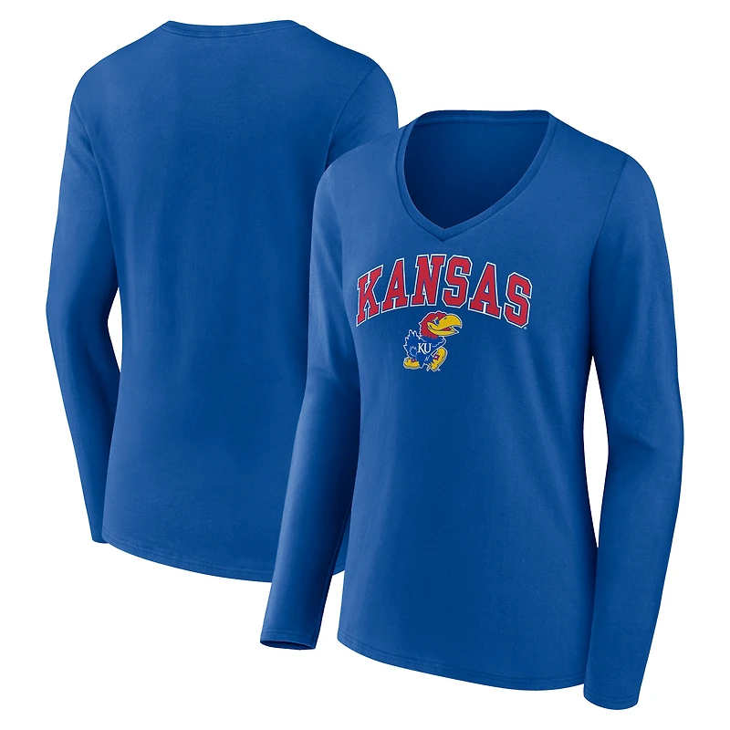 Women's Royal Kansas Jayhawks Campus Long Sleeve V-Neck T-Shirt