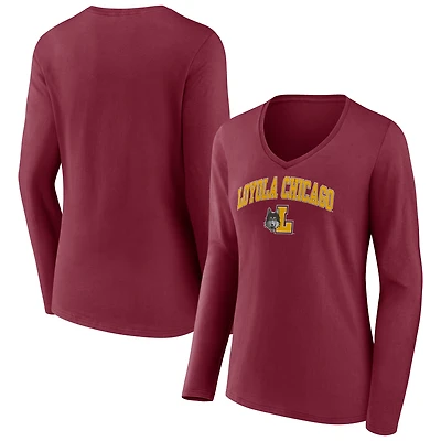 Women's Maroon Loyola Chicago Ramblers Campus Long Sleeve V-Neck T-Shirt