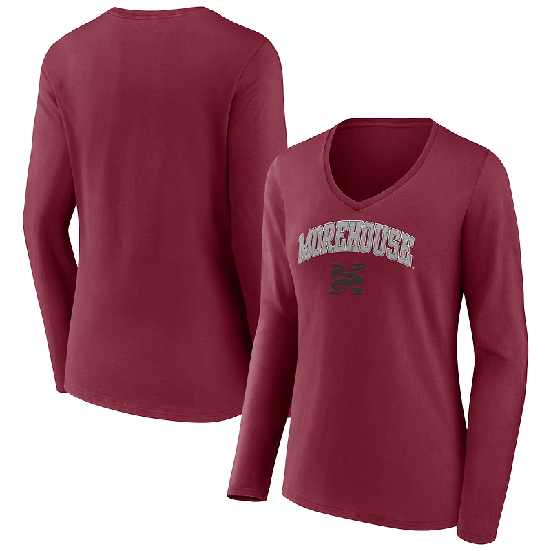 Women's Maroon Morehouse Maroon Tigers Campus Long Sleeve V-Neck T-Shirt