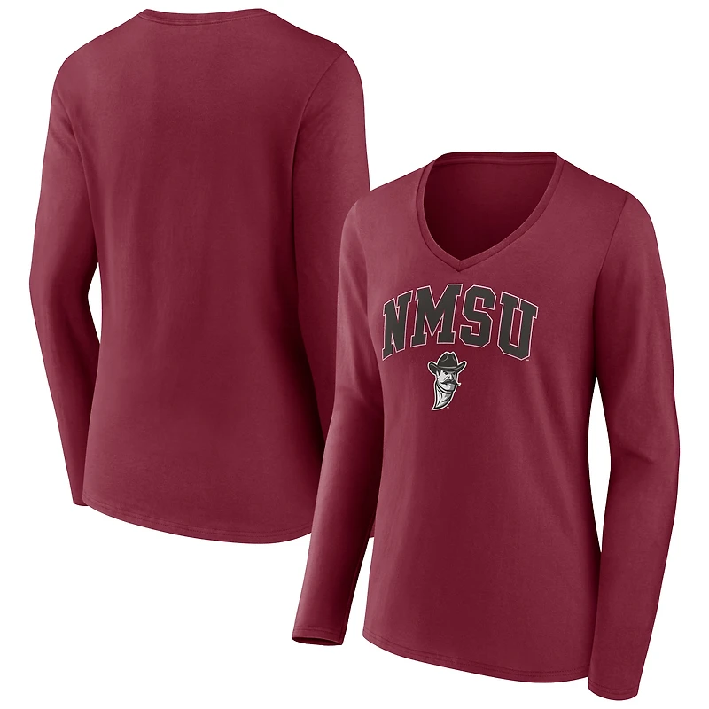 Women's Crimson New Mexico State Aggies Campus Long Sleeve V-Neck T-Shirt