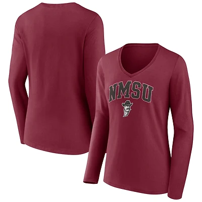 Women's Crimson New Mexico State Aggies Campus Long Sleeve V-Neck T-Shirt