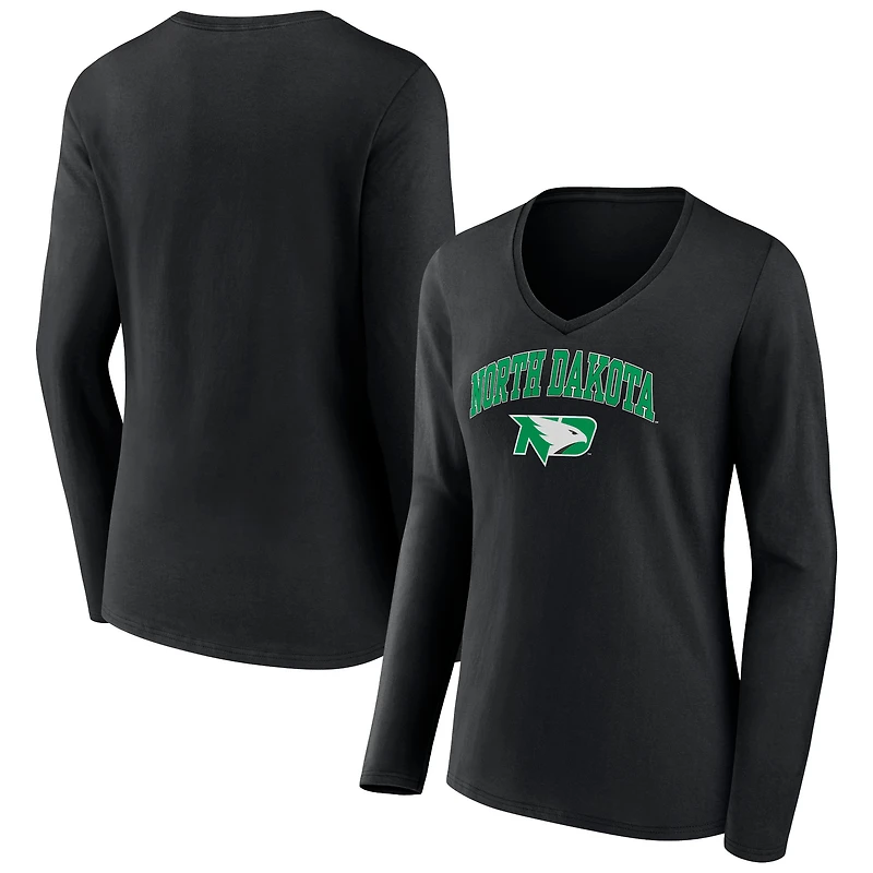 Women's Black North Dakota Campus Long Sleeve V-Neck T-Shirt