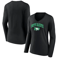 Women's Black North Dakota Campus Long Sleeve V-Neck T-Shirt