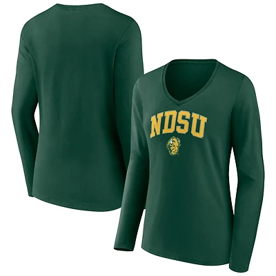 Women's Green NDSU Bison Campus Long Sleeve V-Neck T-Shirt