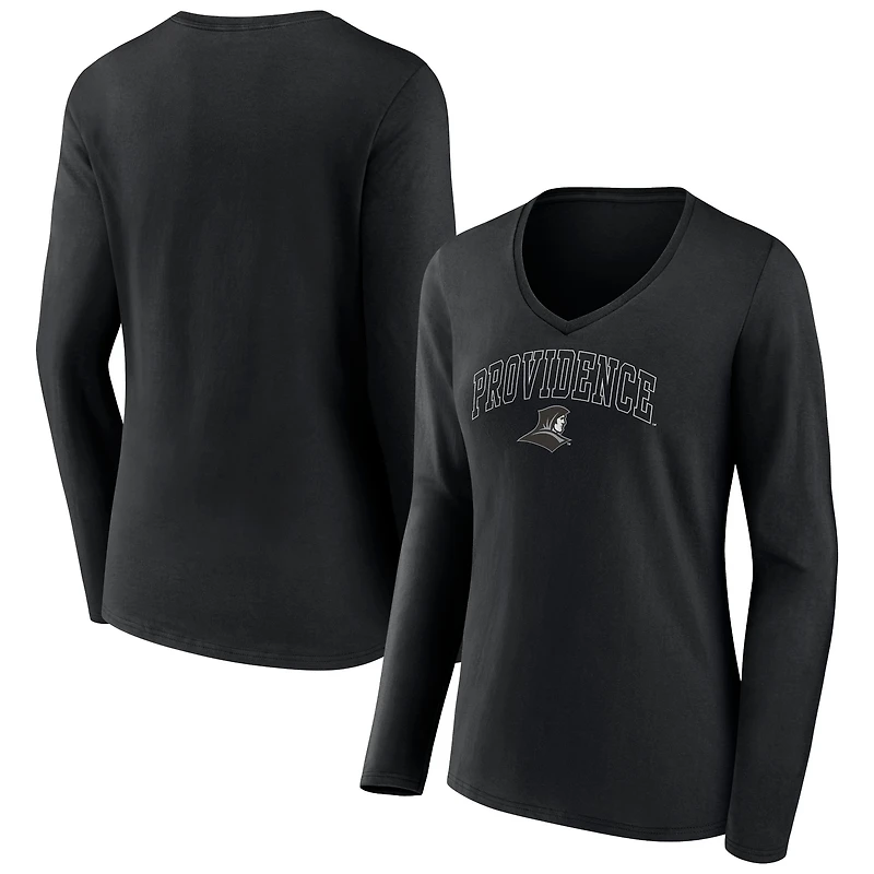 Women's Black Providence Friars Campus Long Sleeve V-Neck T-Shirt