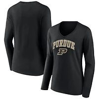 Women's Black Purdue Boilermakers Campus Long Sleeve V-Neck T-Shirt