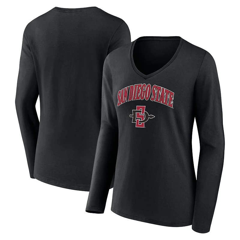 Women's Black San Diego State Aztecs Campus Long Sleeve V-Neck T-Shirt