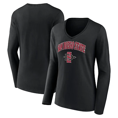 Women's Black San Diego State Aztecs Campus Long Sleeve V-Neck T-Shirt