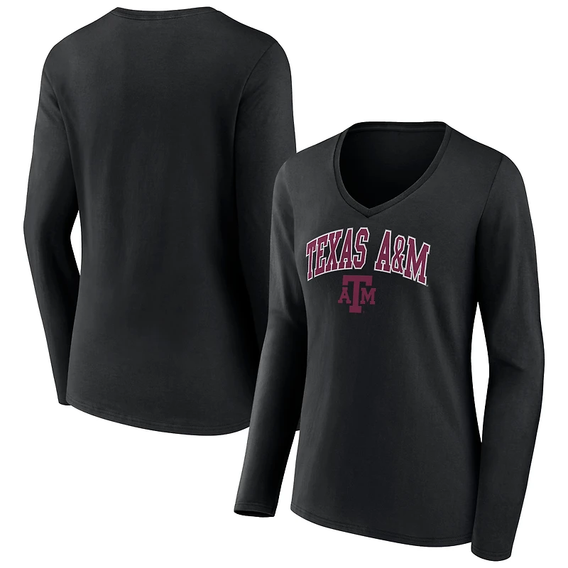 Women's Black Texas A&M Aggies Campus Long Sleeve V-Neck T-Shirt
