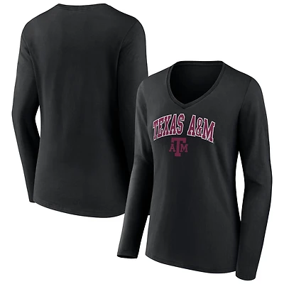 Women's Black Texas A&M Aggies Campus Long Sleeve V-Neck T-Shirt