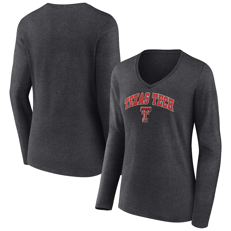 Women's Charcoal Texas Tech Red Raiders Campus Long Sleeve V-Neck T-Shirt