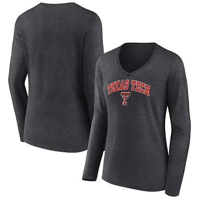 Women's Charcoal Texas Tech Red Raiders Campus Long Sleeve V-Neck T-Shirt