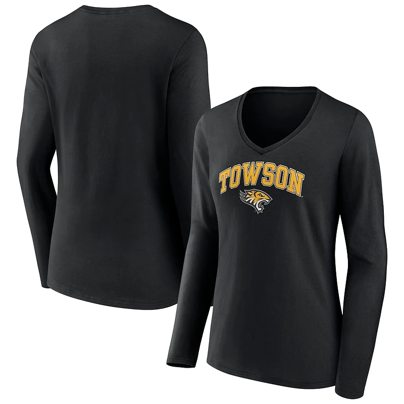 Women's Black Towson Tigers Campus Long Sleeve V-Neck T-Shirt