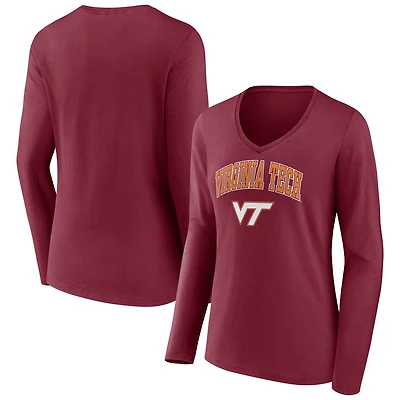 Women's Maroon Virginia Tech Hokies Campus Long Sleeve V-Neck T-Shirt