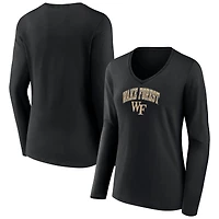 Women's Black Wake Forest Demon Deacons Campus Long Sleeve V-Neck T-Shirt