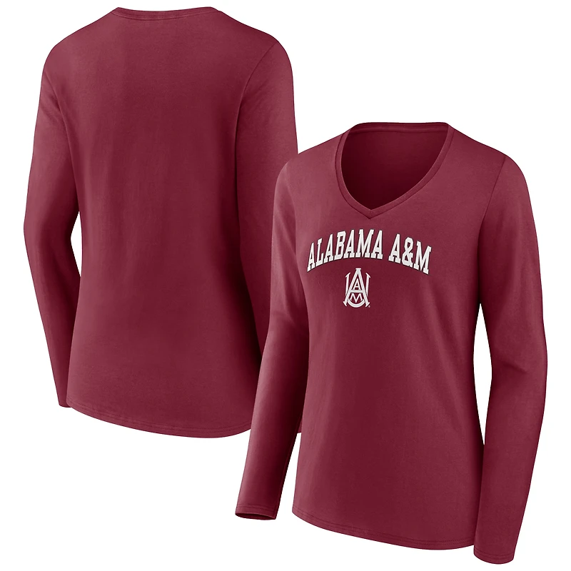 Women's Maroon Alabama A&M Bulldogs Campus Long Sleeve V-Neck T-Shirt
