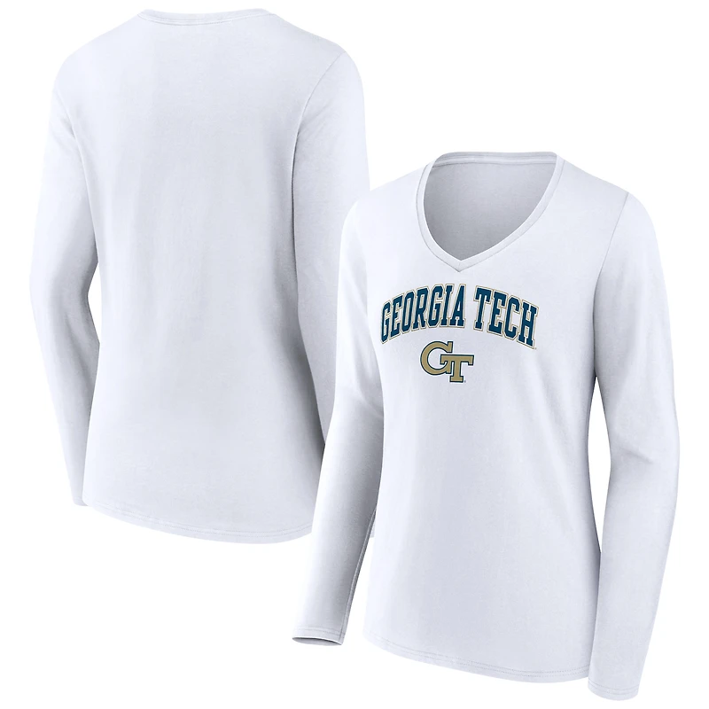 Women's White Georgia Tech Yellow Jackets Campus Long Sleeve V-Neck T-Shirt