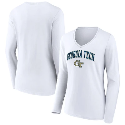Women's White Georgia Tech Yellow Jackets Campus Long Sleeve V-Neck T-Shirt