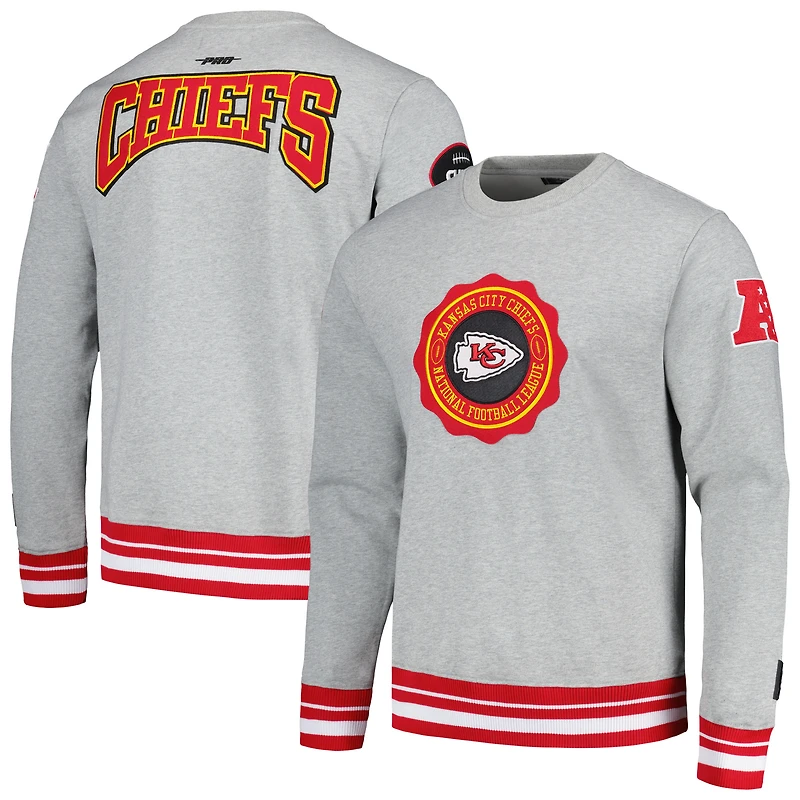 Men's Pro Standard Heather Gray Kansas City Chiefs Crest Emblem Pullover Sweatshirt