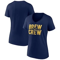 Women's Navy Milwaukee Brewers Hometown Brew Crew Fancy V-Neck T-Shirt