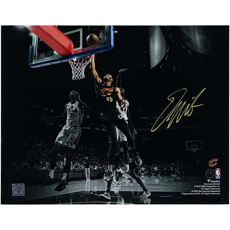 Donovan Mitchell Cleveland Cavaliers Autographed 11" x 14" Spotlight Layup Versus Philadelphia 76ers Photograph
