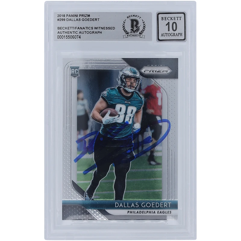 Dallas Goedert Philadelphia Eagles Autographed 2018 Panini Prizm #299 Beckett Fanatics Witnessed Authenticated 10 Rookie Card