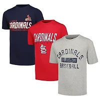 Youth Stitches Heather Gray/Red/Navy St. Louis Cardinals Three-Pack T-Shirt Set