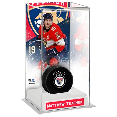 Matthew Tkachuk Florida Panthers Autographed Puck with Deluxe Tall Hockey Puck Case