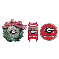 The Memory Company Georgia Bulldogs Three-Pack Wreath, Sled & Circle Ornament Set