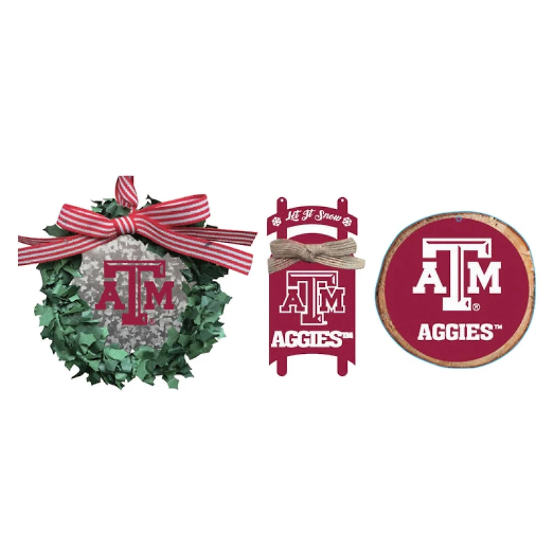 The Memory Company Texas A&M Aggies Three-Pack Wreath, Sled & Circle Ornament Set