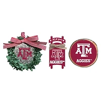 The Memory Company Texas A&M Aggies Three-Pack Wreath, Sled & Circle Ornament Set