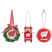 The Memory Company Wisconsin Badgers Three-Pack Wreath, Sled & Circle Ornament Set