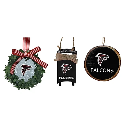 The Memory Company Atlanta Falcons Three-Pack Wreath, Sled & Circle Ornament Set
