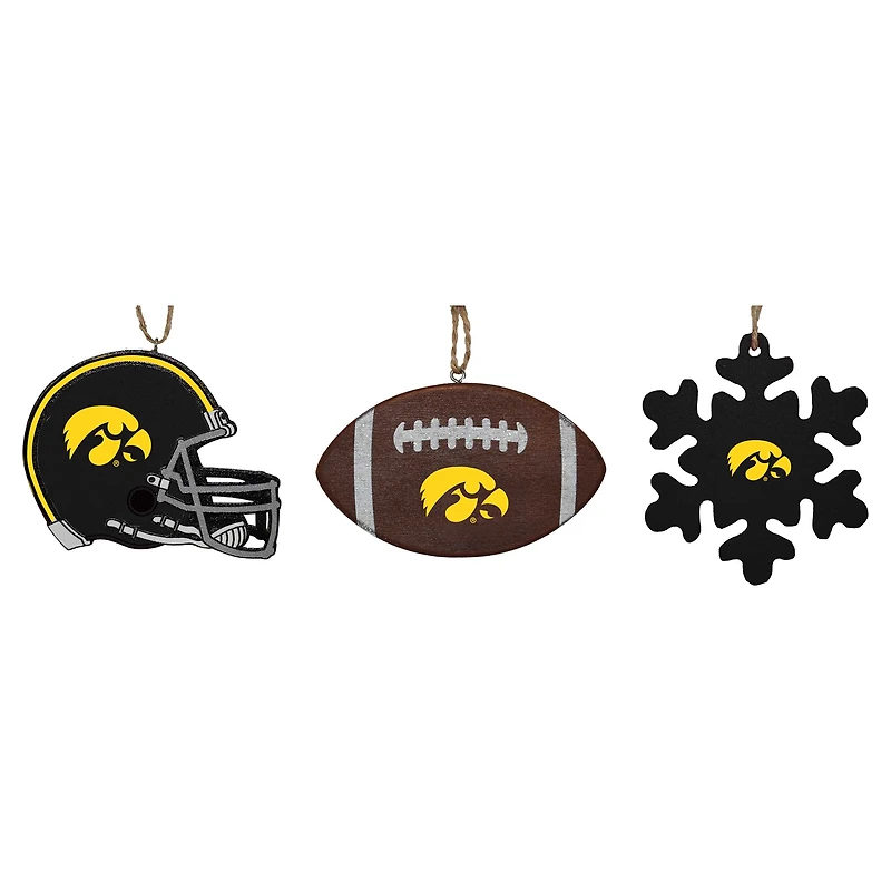 The Memory Company Iowa Hawkeyes Three-Pack Helmet, Football & Snowflake Ornament Set
