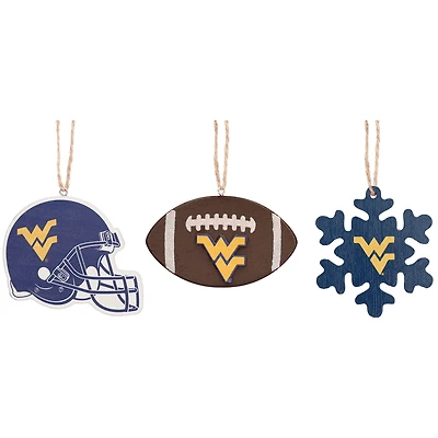 The Memory Company West Virginia Mountaineers Three-Pack Helmet, Football & Snowflake Ornament Set