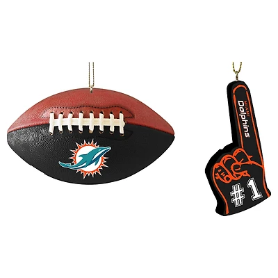The Memory Company Miami Dolphins Two-Pack Football & Foam Finger Ornament Set