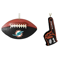 The Memory Company Miami Dolphins Two-Pack Football & Foam Finger Ornament Set