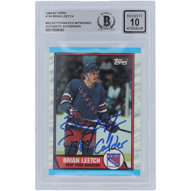 Brian Leetch New York Rangers Autographed 1989-90 Topps #136 Beckett Fanatics Witnessed Authenticated 10 Rookie Card with "1989 Calder" Inscription